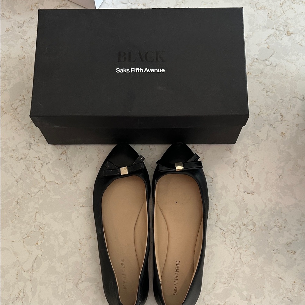 Saks Fifth Avenue Black Flats with Bow Accent
